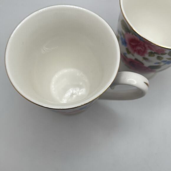 Lot Set of 2 Grace's Teaware Floral Coffee Cup Mug Pink/Blue Flowers Footed Base - Picture 4 of 8